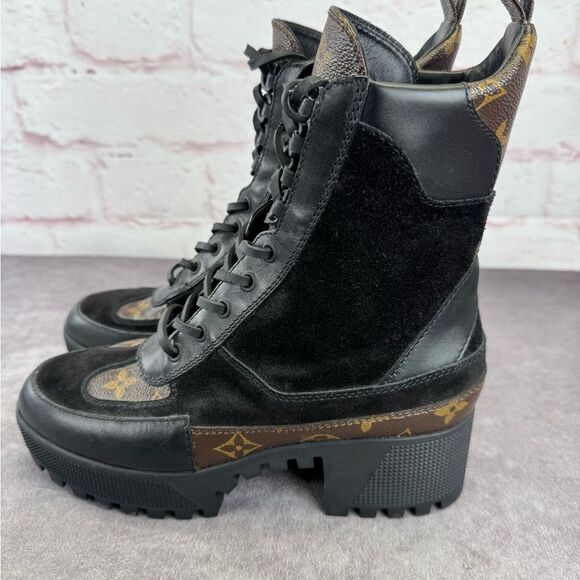 Louis Vuitton LV Monogram Suede Loreate Platform Desert Combat Boots 6.5 - Picture 8 of 15
